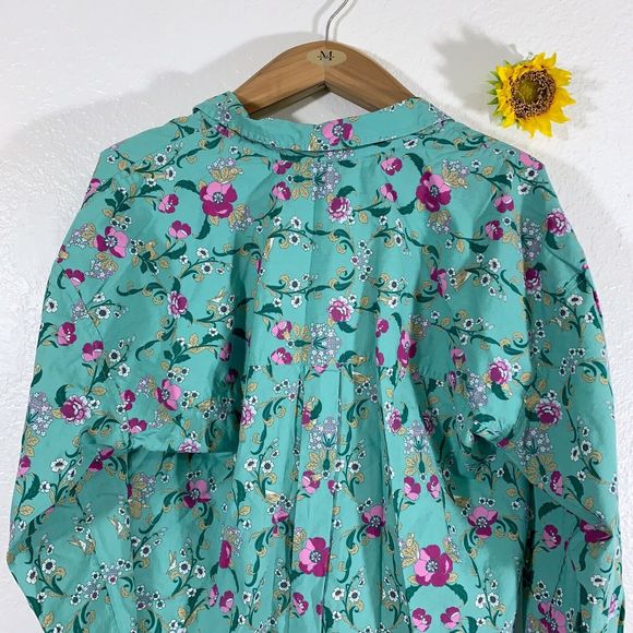 Charter Club Floral Animal Print Latch Sleeve Collar Blouse Size Large Women’s - Picture 6 of 10